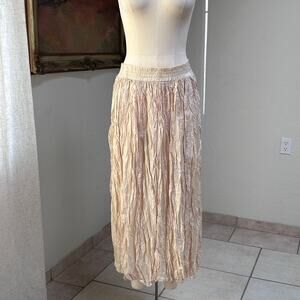 silk midi skirt crinkle romantic prairie cottagecore fairy vintage L Worthington